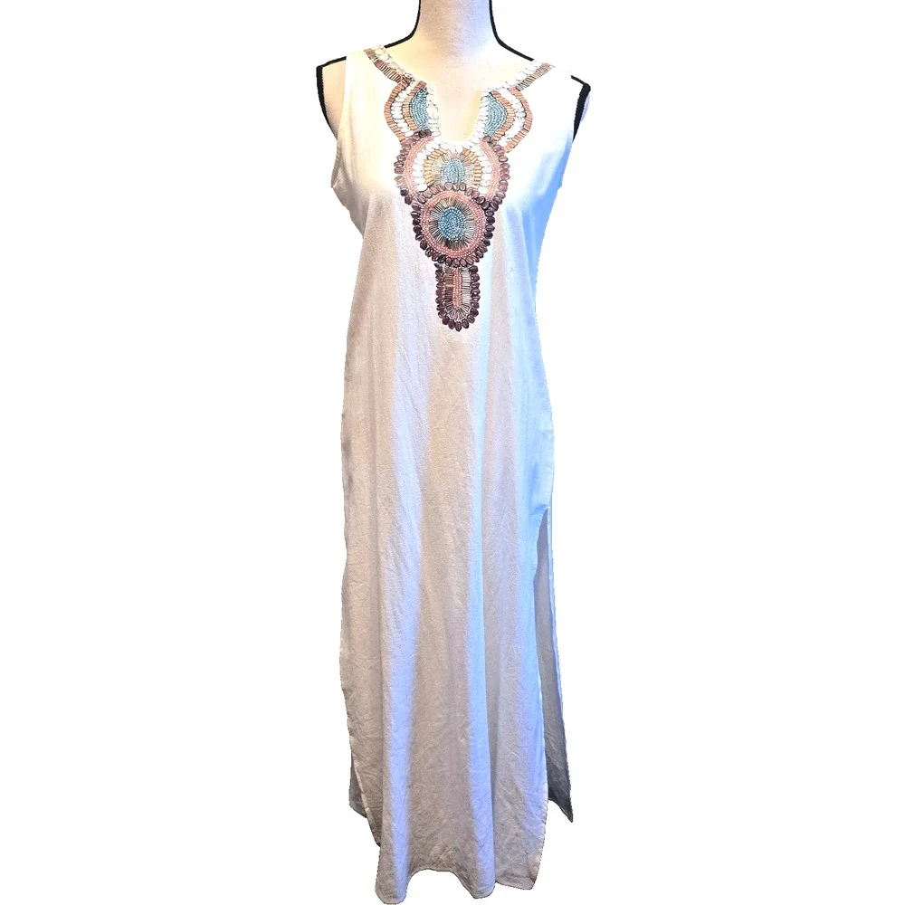 Just Fashion Now NWT white maxi cotton dress S with Side Slit - Picture 2 of 16